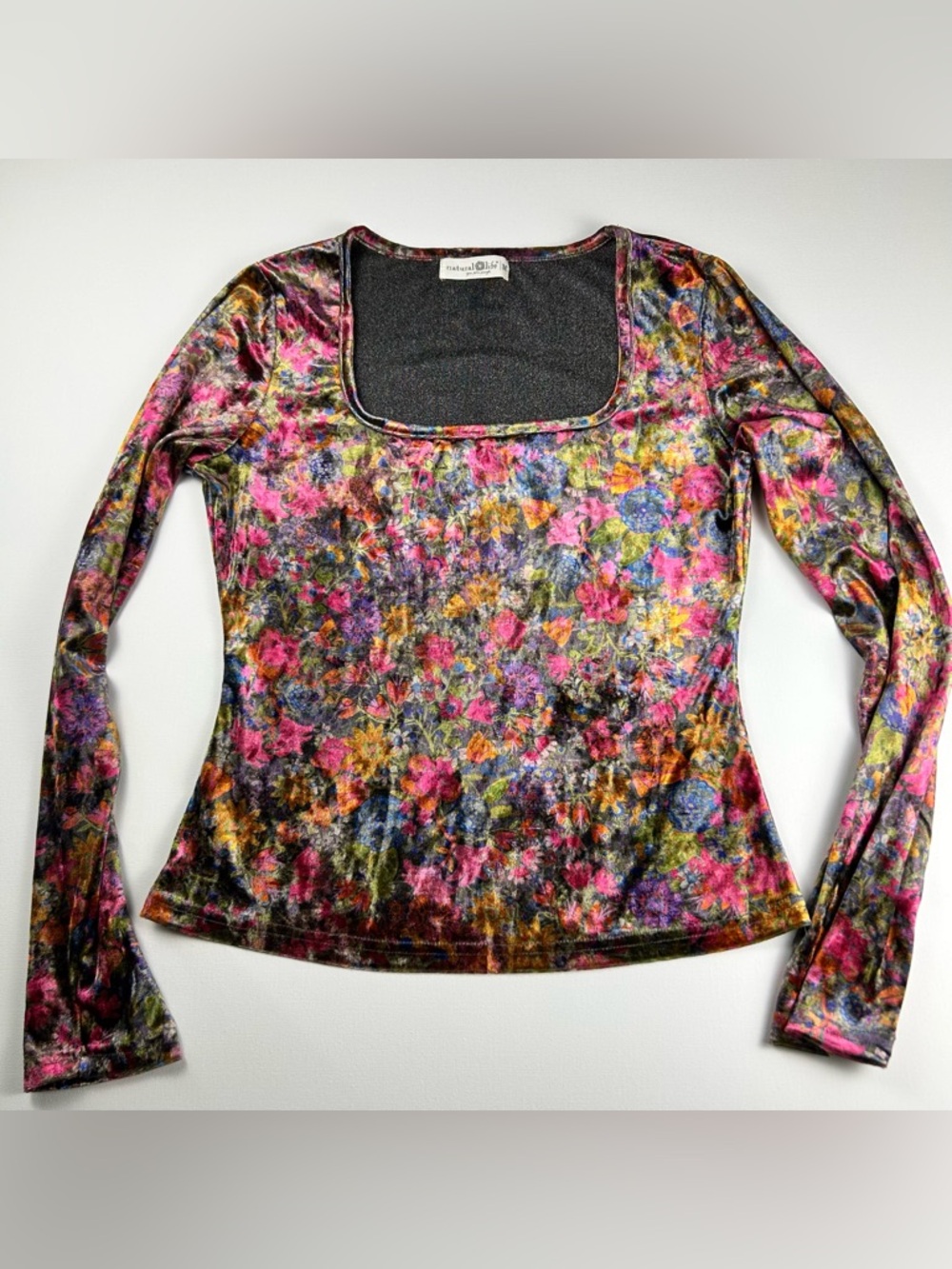 NATURAL LIFE Multicolor Floral Velvet Long Sleeve Top